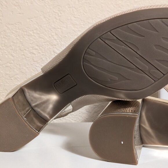 Anne Klein Slingback Open Toe Leather Chunky Heel Pale Gold, Sz 8.5 NWOT - Picture 11 of 13